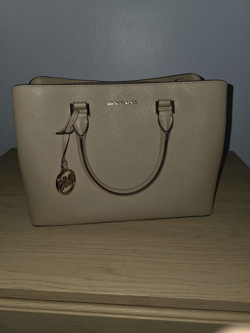 Michael Kors Cream Saffiano Satchel with Gold Charm